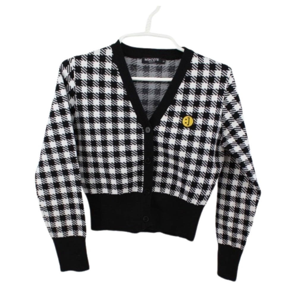 MOON SOO WON MSKN2ND Houndstooth Cropped Cardigan Women's Small Black White‎